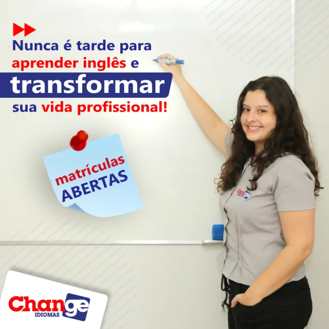 O inglês é uma das habilidades mais valiosas para quem deseja crescer no mercado de trabalho. Na Change, temos um método eficiente e flexível, ideal para quem quer aprender no seu ritmo, com professores certificados internacionalmente e plataforma digital. 

Está pronto para dar o próximo passo na sua carreira?

Garanta sua vaga agora e comece a aprender com quem entende do assunto. O futuro está ao seu alcance!

📲 Entre em contato e agende sua aula experimental gratuita!

#TransformeSuaCarreira #AprendaInglês #ChangeIdiomas #OportunidadeDeCrescimento